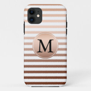 Funda Para iPhone 11 Bandas de bronce doradas Monograma
