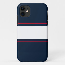 Funda Para iPhone 11 Bandas de Carreras azul de la Marina Blanca Roja b