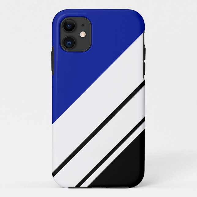 Funda De Case-Mate Para iPhone Bandas de Carreras blanca delgada Black Royal Blue (Reverso)