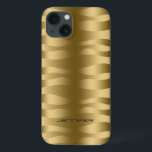 Funda Para iPhone 13 Bandas de cebra de ondulación metálica de oro mono<br><div class="desc">Patrón de rayas de cebra metálicas onduladas de oro. Personalizado y monograma opcional.</div>