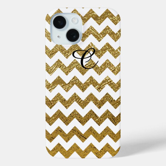 Funda De Case-Mate Para iPhone Bandas de Chevron Gold Monogramadas (Reverso )
