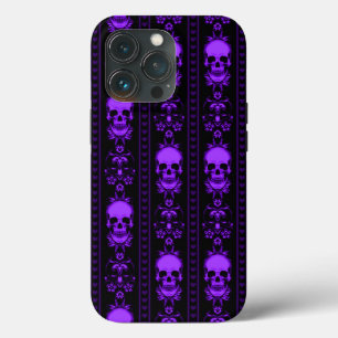 Funda Para iPhone 13 Pro Bandas de cráneo negras y moradas