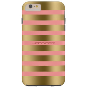Funda Resistente Para iPhone 6 Plus Bandas De Oro Monogramo En Rosa