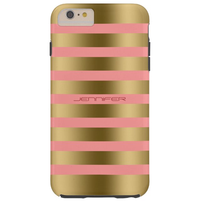 Funda De Case-Mate Para iPhone Bandas De Oro Monogramo En Rosa (Reverso)