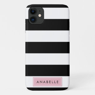 Funda Para iPhone 11 Bandas en blanco y negro, rayas, líneas, nombre