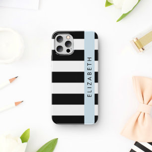 Funda Para iPhone 12 Pro Bandas en blanco y negro, rayas, líneas, nombre