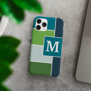 Funda Para iPhone 13 Pro Max Bandas grandes en azul y verde con monograma