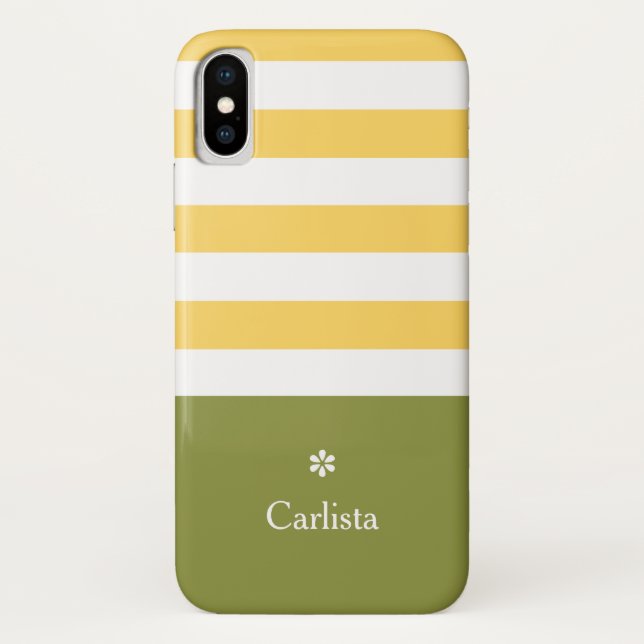 Funda De Case-Mate Para iPhone Bandas horizontales anchas amarillas Green Name Da (Reverso)
