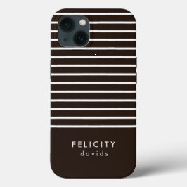 Funda Para iPhone 13 Bandas horizontales monogramo marrón y blanco