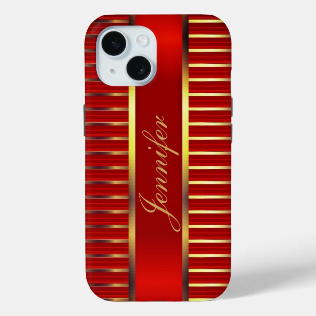 Funda De Case-Mate Para iPhone Bandas metálicas rojas y de oro (Reverso )