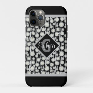 Funda Para iPhone 11 Pro Bandas monográficas de puntos de polka negros y gr