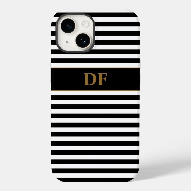 Funda De Case-Mate Para iPhone Bandas negras/blancas monogramadas (Reverso )