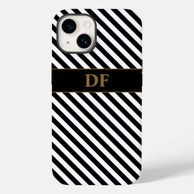 Funda De Case-Mate Para iPhone Bandas negras/blancas monogramadas (Reverso )