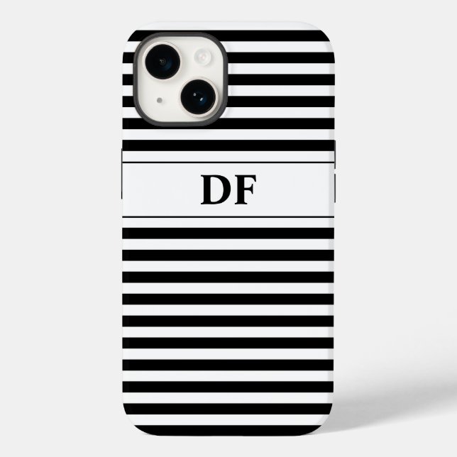 Funda De Case-Mate Para iPhone Bandas negras/blancas monogramadas (Reverso )