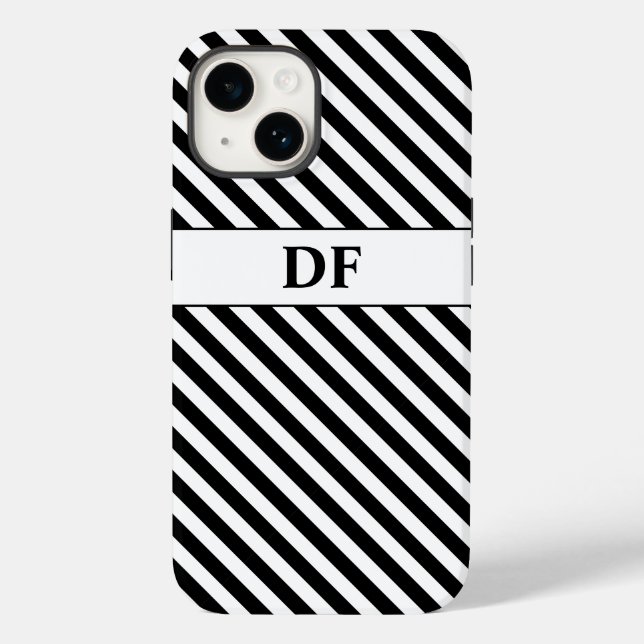 Funda De Case-Mate Para iPhone Bandas negras/blancas monogramadas (Reverso )