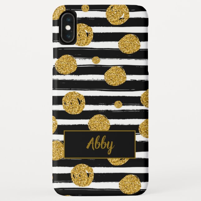 Funda De Case-Mate Para iPhone Bandas negras de Purpurina dorado (Reverso)