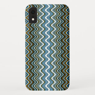 Funda Para iPhone XR Bandas onduladas doradas y azules