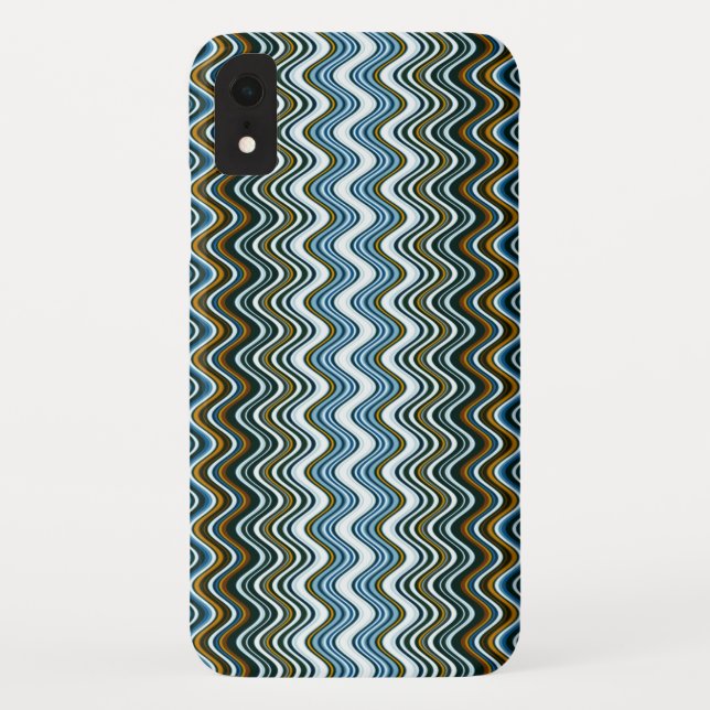Funda De Case-Mate Para iPhone Bandas onduladas doradas y azules (Reverso)