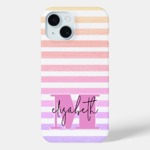 Funda Para iPhone 15 Bandas Pastel Monogramadas