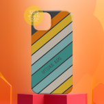 Funda Para iPhone 14 Pro Max De Case-Mate Bandas retro deportivo nombre verde azulado manusc<br><div class="desc">Un arco iris retro con colores inspirados de los años 70 y un patrón mínimo. Los colores verde azulado,  naranja y dorado se pueden cambiar. Las grandes rayas que corren diagonal lo hacen una apariencia audaz pero mínima para su cubierta.</div>
