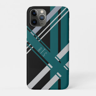 Funda Para iPhone 11 Pro Bandas retro monograma verde negro verde Verde azu