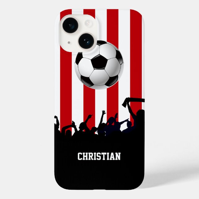Funda De Case-Mate Para iPhone Bandas rojas y blancas Fans del fútbol (Reverso )