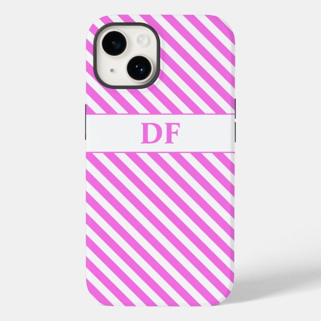 Funda De Case-Mate Para iPhone Bandas rosadas/blancas monogramadas (Reverso )