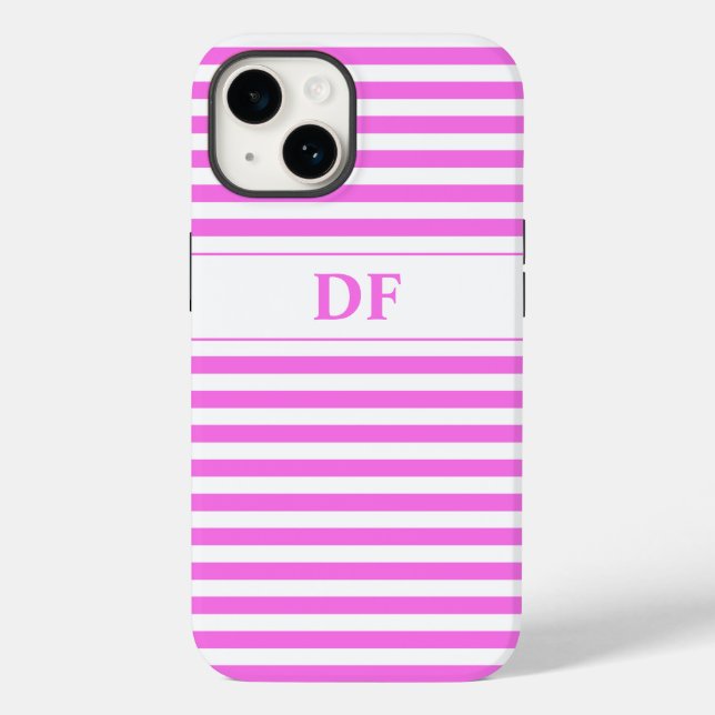 Funda De Case-Mate Para iPhone Bandas rosadas/blancas monogramadas (Reverso )