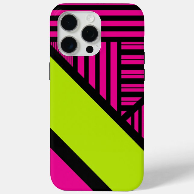 Funda De Case-Mate Para iPhone Bandas triangulares en verde limón, rosa caliente  (Reverso )