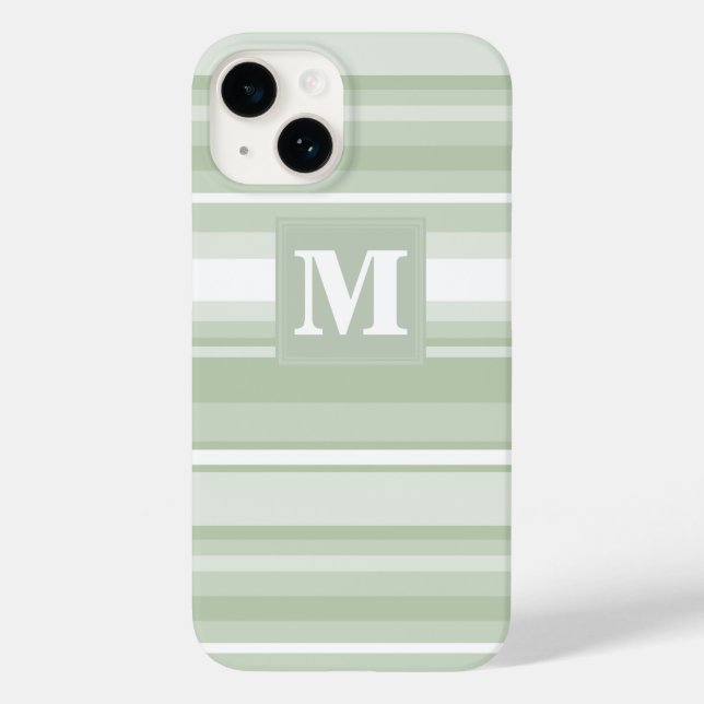 Funda De Case-Mate Para iPhone Bandas verde pálido monograma (Reverso )