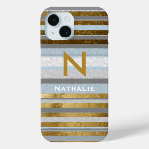 Funda Para iPhone 15 Bandas y monograma elegantes