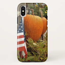 Funda Para iPhone X Bandera Americana Con Calabazas Caen Escena