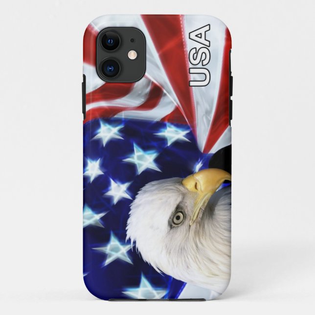 Funda De Case-Mate Para iPhone Bandera americana con Eagle calvo patriótico (Reverso)