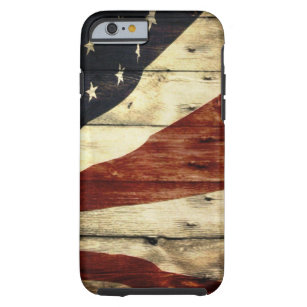 Funda Resistente Para iPhone 6 Bandera americana de madera del granero primitivo