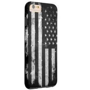 Funda Resistente Para iPhone 6 Plus Bandera americana del Grunge blanco y negro