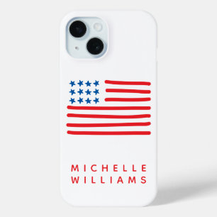 Funda Para iPhone 15 Bandera americana dibujada mano el   personalizado