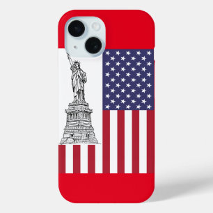 Funda Para iPhone 15 Bandera Americana Estatua de la Libertad Vintage