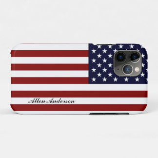 Funda Para iPhone 11 Pro Bandera Americana Nombre Personal o Monograma