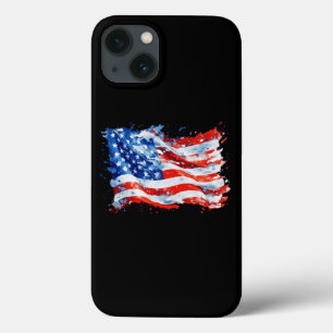 Funda Para iPhone 13 Bandera Americana USA Acuarela 4 de Julio