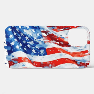 Funda Para iPhone 12 Pro Bandera Americana USA Acuarela 4 de Julio