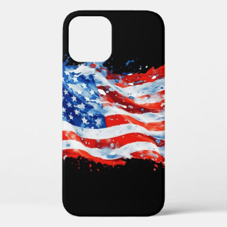 Funda Para iPhone 12 Bandera Americana USA Acuarela 4 de Julio