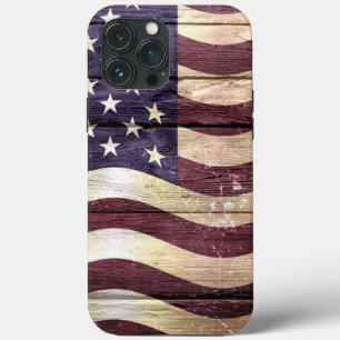 Funda Para iPhone 13 Pro Max Bandera Americana Vintage Wood