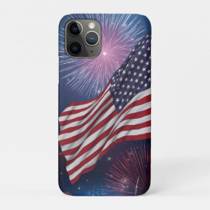 Funda Para iPhone 11 Pro Bandera Americana y Fuegos Artificiales