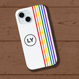 Funda Para iPhone 15 Bandera arcoiris gay tira iniciales personalizadas