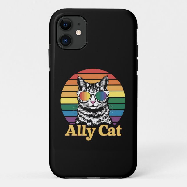 Funda De Case-Mate Para iPhone Bandera arcoiris LGBTQ de Ally Cat (Reverso)