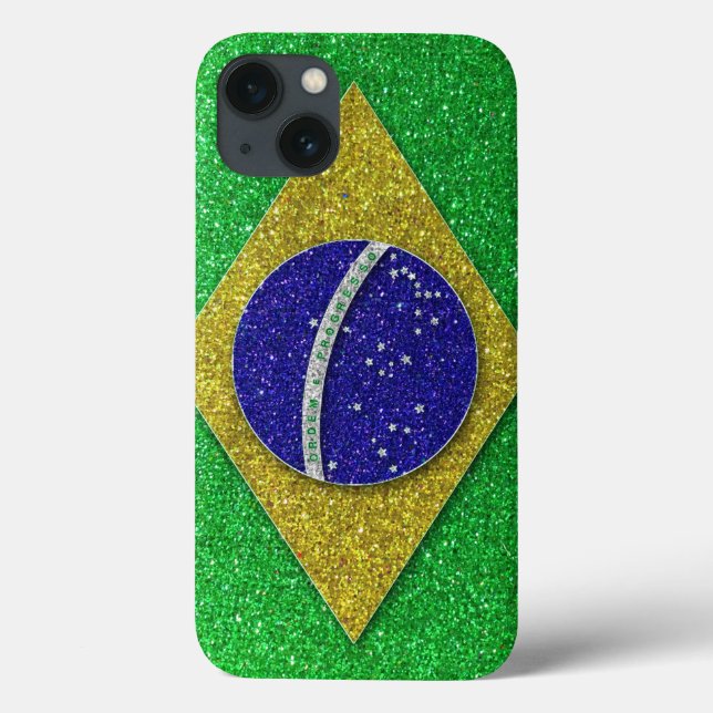 Funda De Case-Mate Para iPhone Bandera brasileña Purpurina trendy y elegante (Reverso)