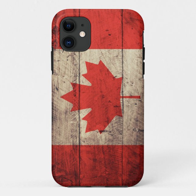 Funda De Case-Mate Para iPhone Bandera canadiense de madera vieja (Reverso)