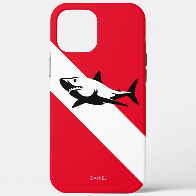 Funda De Case-Mate Para iPhone Bandera de buceo con tiburón personalizado (Reverso )