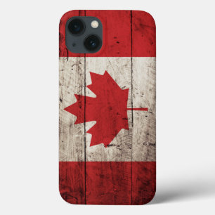 Funda Para iPhone 13 Bandera de Canadá en grano de madera viejo