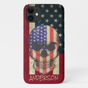 Funda Para iPhone 11 Bandera de cráneo estadounidense personalizada